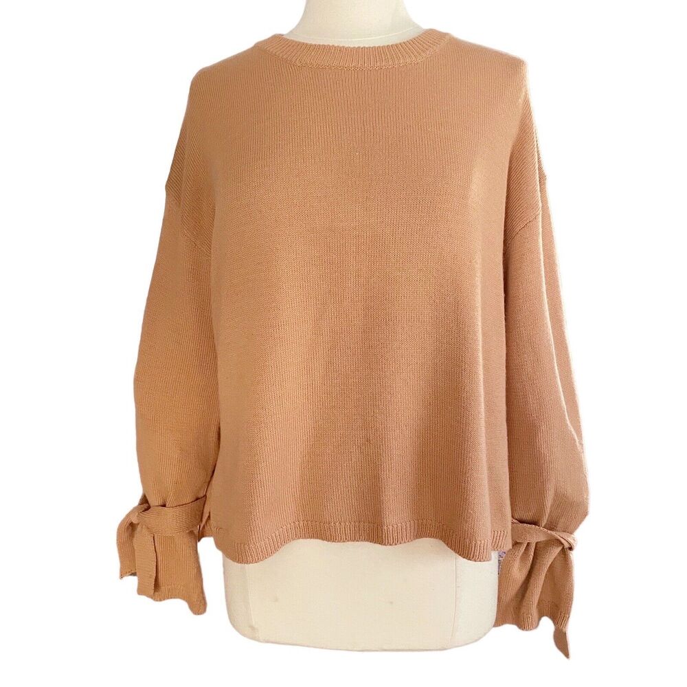 ASTR The Label Sweater Sz M Women Buff Lagenlook Slouchy Side Slit Flared Sleeve